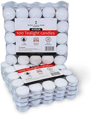 Zan Village Homeware Tea Light Candles 100 Pack - 4 Hour Burn Time - White Tea Lights Unscented For Use Around The Home Or In A Wax Burner