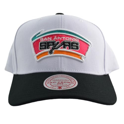 Mitchell & Ness San Antonio Spurs Hardwood Classics NBA Team 2 Tone 2.0 Pro Pre-Curved Snapback Hat Cap - White/Black