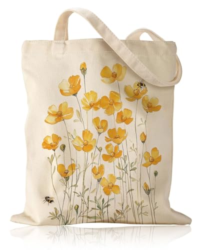 UYRVAPE 1 pieza Bolsa Tela Tote Bag margarita, Bolsos Bandolera Mujer de Algodón Natural Reutilizables, Bolsas de Tela Bonitas, para Damas Amigas Mamá Regalo Cumpleaños（34 x 38cm）