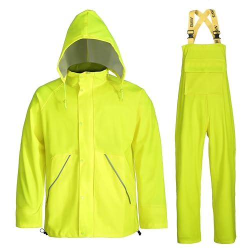 FWG Hi Vis Rain Suit for Men Women Reflective Waterproof Rain Gear Jacket and Pants with Hood 3-Pieces Lightweight Rainwear(Fluorescence,M)