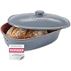 Romertopf Bread Pot Made of Natural Ceramic, Ideal for Storing Bread and Pastries, 30 x 21 cm, Blue/Grey