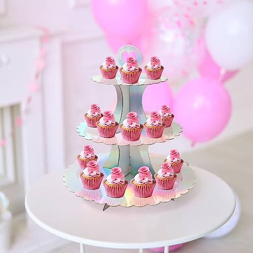 Anjmd 3 Tier Round Rainbow Cupcake Stand Holder Cardboard Mini Dessert Stand Cupcake Tower For 24 Cupcakes Pastry Serving Platter Perfect For Party Baby Shower Birthday Wedding Party Supplies #TOP5