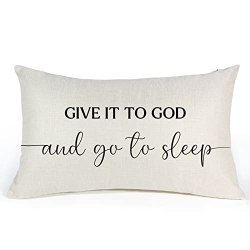 Sleep Themed Throw Pillow Cover,Give It To God And Go To Sleep Pillowcase, Inspirational Quotes Pillowcase,Religious Bible Verses,Housewarming Gifts For Christian,Sofa Bed Decor 12 X 20Inch(8L121) #TOP2