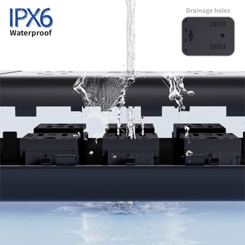 Protector eléctrico exterior resistente al agua IPX6, 6 tomas con 3 puertos USB, 1625W/13A, cable de extensión de 1.83 m, protección contra sobrecarga y choque eléctrico, montable en pared para hogar, oficina y exteriores. miniatura 3