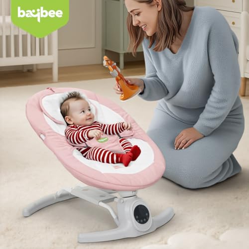 Image of Baybee Wobbles Electric Baby Cradle and Swing | Baby Relaxing Swing Jhula with Adjustable Speed & Timer | Rocker for Babies with Music, Canopy & Mosquito Net, Automatic Cradle for New Born Baby (Pink)