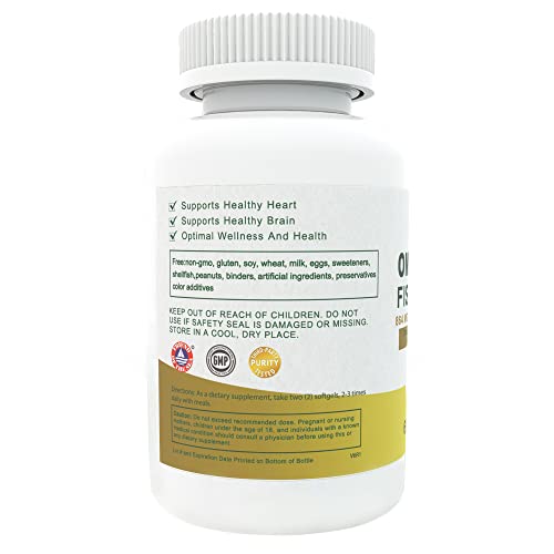 Ohoo Omega-3 Fish Oil 2400Mg, Supplement With Epa 864Mg & Dha 576Mg, Lemon Flavor, Burpless, Supports Brain & Joint & Heart Health-Non Gmo, Gluten Free, Dietary Supplements, 200 Softgels #TOP4