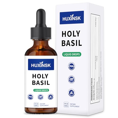 HUXINSK Holy Basil Tulsi Liquid Drops Extract | Full-Spectrum Adaptogen Complex | Alcohol-Free, 60ml Vegan Tincture