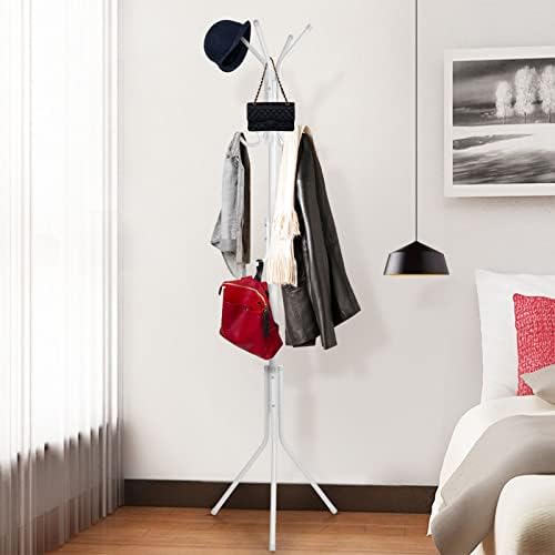 Youyijia Coat Rack Stand Cloak Rack Metal Hanger with 12 Hooks Clothes Rack 3 Tier Freestanding Storage Holder Hat Handbag Jacket Umbrella Hanging Organiser for Homes Office Entryway Hallway White