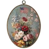 OINDADE 4th of July American Flag Flower Oval Wall Art Decor, Vintage Patriotic...