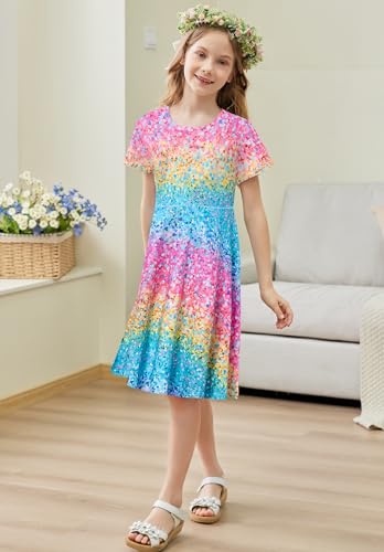 RAISEVERN Toddler Girls Dresses Short Sleeve Casual Midi Sundress 4-9T4