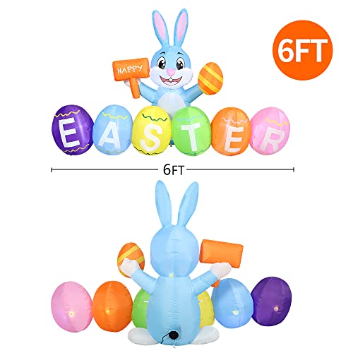 Domkom 6Ft Easter Inflatable Bunny Outdoor Decorations With Eggs, Build-In Led Lights Holiday Blow Up Yard Decoration, For Easter Holiday Party, Outdoor,Garden, Yard Lawn Décor #TOP4