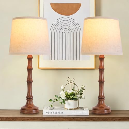 Lamps Set of 2 Modern Farmhouse Table Lamp Bedside Reading Lamps Living Room End Tables Set Lamps for Night Stands Bedroom Night Lamp,High 26.25 Inch,Brown,With Fabric Lamp Shade,Bulb Not Included by Terpsichore - Used condition - Image 3