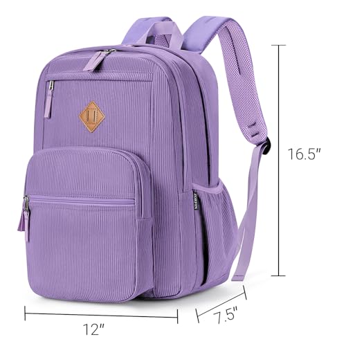 ZORFIN 26L Backpack for School, College, and Travel: Corduroy Bookbag with 8 Compartments - Deep Purple - Thumbnail 3