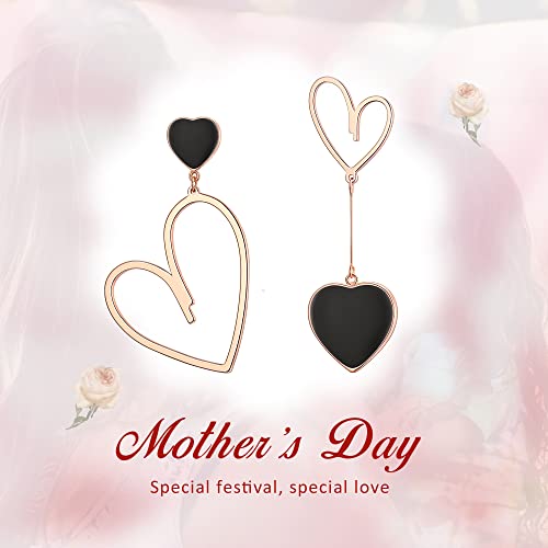 Flyonce Mismatched Earrings For Women, Asymmetric Heart Drop Dangle Earrings, Queen Of Hearts Earrings, Black Heart Statement Earrings Mother's Day Jewelry Gifts Rose Gold-Tone #TOP7