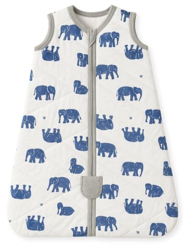 Image of TuddyBuddy Baby Cotton Wearable Quilted Sleeping Bag Blanket 1.5 Tog with 1 Way Zipper Closure | Ideal for Babies & Kids Hypoallergenic Fabrics | (Blue Elephants, 12-18 Months)