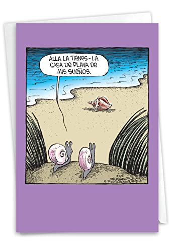NobleWorks Humorous Spanish New Home Greeting Card with 5 x 7 Inch Envelope (1 Card) Housewarming Casa de Playa de tus Ensueño C2422NHG-SL