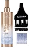 Schwarzkopf Blond Me INSTANT BLUSH BLONDE BEAUTIFIER - Steel Blue (with Sleek Tint Brush) Blonde Me Spray-On Temporary Pastel Tone Color (STEEL BLUE - 8.4 oz)