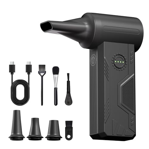 Cordless Electric Air Duster 110K RPM Brushless Motor, 15W Fast Charge, 19.24Wh Rechargeable Battery, 4-Speed Adjustable Dust Blower for PC Cleaning, Electronics, Car & Woodworking, Black