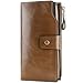 Itslife Women's RFID Blocking Large Capacity Luxury Wax Genuine Leather Clutch Wallet Card Holder Ladies Purse(Khaki RFID Blocking)