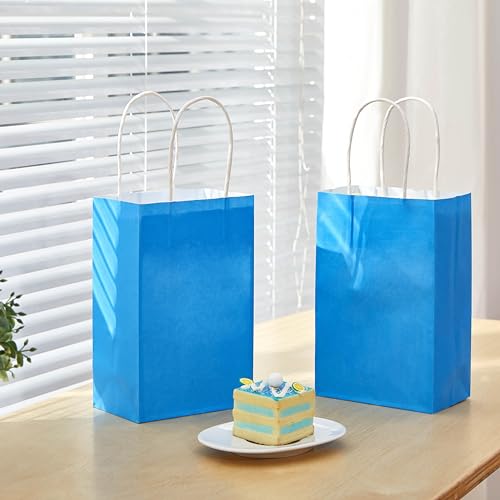 SUNCOLOR 24-Pack Blue Gift Bags with Handles – 8\" Goodie Bags for Party Favor Bags, Baby Showers, Birthdays & Special Occasions (Blue) - Thumbnail 4