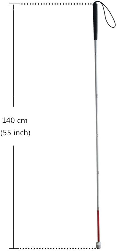 Aluminum Mobility Folding White Cane for Vision Impaired and Blind People (Folds Down 6 Sections) (140cm (55 inch), Black Handle)