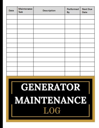 Generator Maintenance Log: Keep Track of Your Generator's Health and Performance, 120 Page
