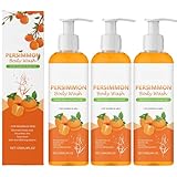 Gel De Ducha De Caqui - 3×Jabón Natural De Caqui De 120 Ml Con A-ceite De Coco Para Eliminar Olores Fuertes, Arom-a Fresco, Limpieza Profunda E Hidratación Para Mujeres, Hombres Y Personas Mayores