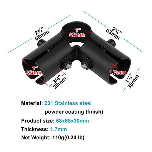 10 Sets 1 Inch 90 Degree Structural Pipe Connector 3 Way Metal Joint Chain Link Fence Clamp, Stainless Steel 201 Black Corner Fitting End Rails Clamps, Thickness 1.7Mm #TOP1