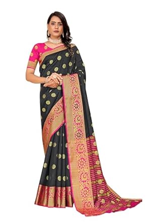 Jacquard Lichi Silk Black Saree With Unstiched Blouse Piece