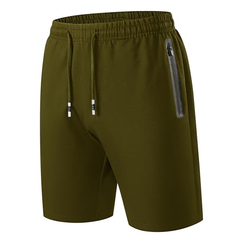 Image of HCSS Mens Shorts Casual Sports Shorts Summer Elasticated Waist with Zip Pockets(Army Green-3XL)