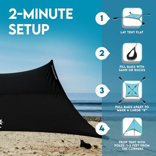 Image of Neso Gigante Portable Beach Tent Sun Shelter - Lightweight Beach Shade Canopy - Easy Setup for Family Outings - Patented Reinforced Corners - UPF 50+ Sun Protection - 8ft Tall, 11 x 11ft - Black