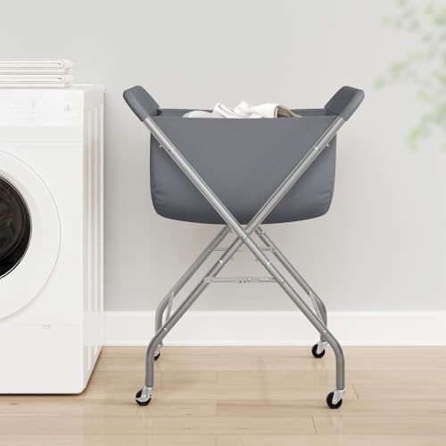 ELYKEN Laundry Cart with Wheels, 33”H Easy Rolling Laundry Hamper with Removable Liner Bag, Sturdy Metal Frame Clothes Basket with 4 Casters and 2 Brakes by ELYKEN - Used condition - Image 2