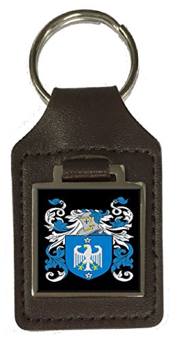Porte-clés en cuir marron avec blason Tutton cadeau de famille