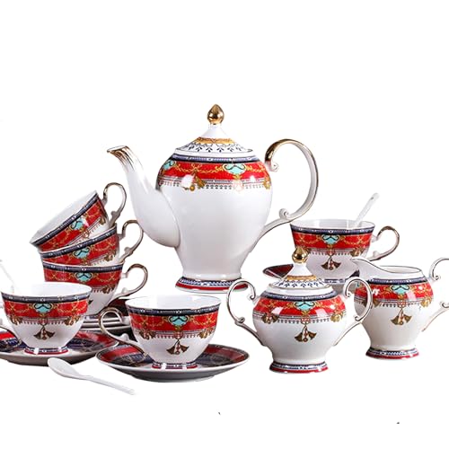 LE POTOCIO Euro Style Bone China Tea Set, Tea Sets For 6 Adults, Bone China Tea Cup Set With Teapot Spoons, Sugar Bowl, Creamer Pitcher, Tea Set for Women, Tea Party Set, Gift Package