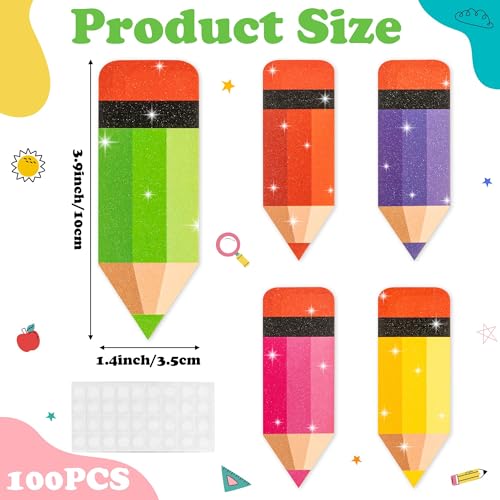 Image of Glitter Pencils Cutouts - 100Pcs Back to School Colorful Pencils Cut Outs Bulletin Board First Day of School DIY Pencil Paper Cuts Name Tags for Graduation Birthday Party Supplies Classroom Wall Decor