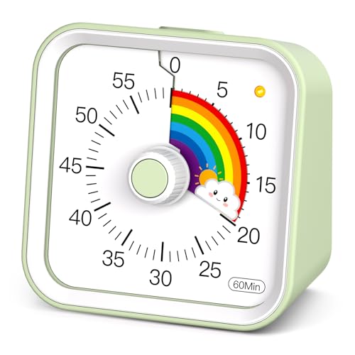 InfPokid Visueller Timer Kinder mit Pausenfunktion, 60 Minuten Countdown Regenbogen Timer für Kinder Schreibtischstudie, Klassenzimmer, Büro, Küche, Leises Zeitmanagement für ADHS (Grün Regenbogen) 1