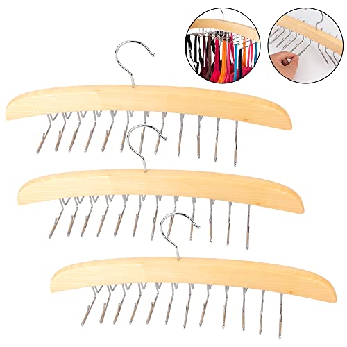 3 Pack Tank Top Hanger, Bra Hanger, Tie And Belt Hanger With Natural Wood, 24 Space Saving, 360° Rotating, Foldable Metal Hooks, Closet Organizer And Storage Rack For Tank Tops/Bras/Ties/Belt/Camisole #TOP6
