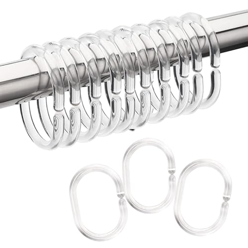 AiScrofa Shower Curtain Rings Plastic,24 PCS Shower Curtain Hooks for Bathroom Shower Rod