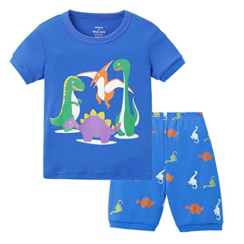 LXKA Ensemble de Pyjama Court pour garçon - 100 % Coton - Motif Dinosaure - Requin - 2 pièces - 2 à 7 Ans, Dinosaure Bleu., 2-3 Ans Cover