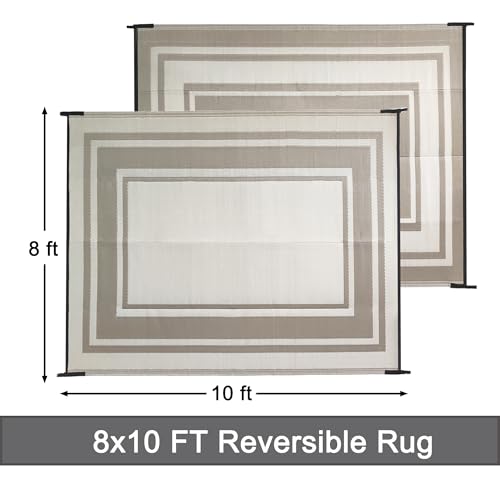 Outdoor Rugs 8x10 for Patios Clearance,Waterproof Mats for Camping,Porch,RV, Portable Plastic Straw Area Rugs Carpet for Picnic ,Reversible ,Black and White