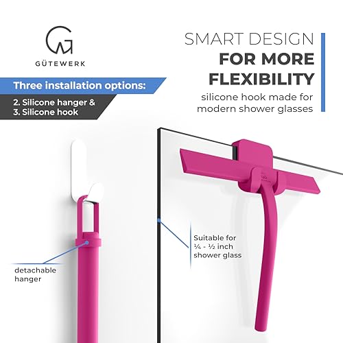 GÜTEWERK Shower Squeegee for Glass Doors, Silicone Window Squeegee, Bathroom and Glass Cleaning - Pink - 15 Inch