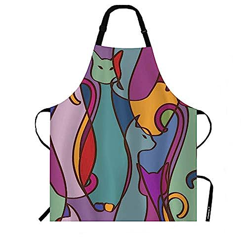 Wondertify African Cats Apron,Pattern Of Tribal Geometric Colorful African Cats Bib Apron With Adjustable Neck For Men Women,Suitable For Home Kitchen Cooking Waitress Chef Grill Bistro Baking Apron #TOP12