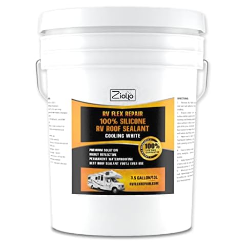 Ziollo RV Flex Repair 100% Silicone RV Roof Sealant - Premium Leak Repair & Waterproofing for Motorhomes, Trailers, and Campers - One Coat, No Priming Needed, 3.5 Gallon Cover