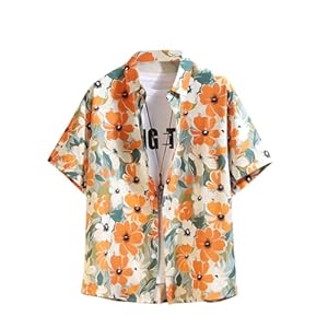 [CHEYNFIU] 春夏 カジュアルシャツ 半袖 メンズ アロハシャツ 涼しい 通気 柄付き おしゃれ 大きいサイズ M-5XL (4XL, オレンジ)" 