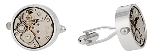 Working Watch Movement Steampunk Cufflinks with Glass Cover - Silver Clock Skeleton Cufflinks Travel Box in with Presentation Box2
