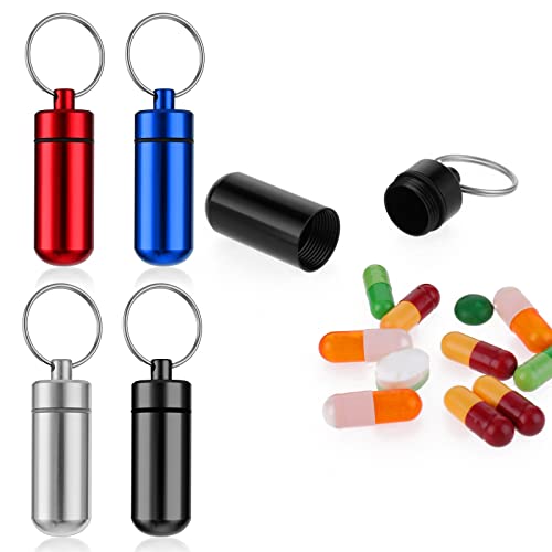 Sibba 4 stuks pillendoos, sleutelhanger, kleine pillendoos, outdoor, tablettdoos, draagbare metalen mini tablettenbox, waterdicht, luchtdichte pillendoos, medicijndoos, reizen, kamperen, - Afbeelding 3