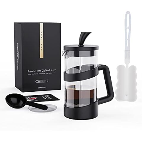 RAINBEAN Mini French Press Coffee Maker 12 oz, Heat Cold Coffee Brewer Camping Coffee Press Pot, Small French Press and Coffee Presses 350 ml, Tea and Frothed Milk Press (Black, 12 oz) Cover