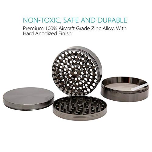 DENNOV Spice Herb Grinder, 4 Piece 2.2\", Premium Zinc Alloy- Ancient Silver