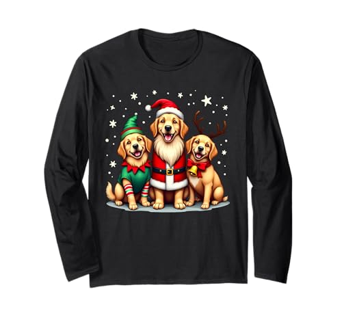 Golden Retriever Navidad Perros Divertido Santa Reno Elfo Manga Larga