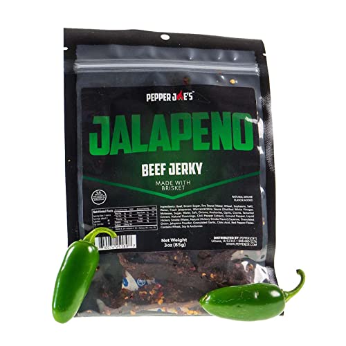 Pepper Joe’s Jalapeno Beef Jerky – Premium Beef Brisket Jerky Cuts Covered With Fresh Spicy Jalapenos, Sweet Brown Sugar, And Hickory Smoke Flavor – 3 Ounces #TOP2